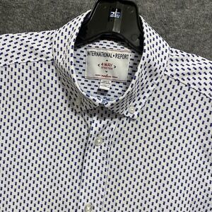 International Report‎ 4 Way Stretch Shirt Mens M Blue Pineapple Print Tropical
